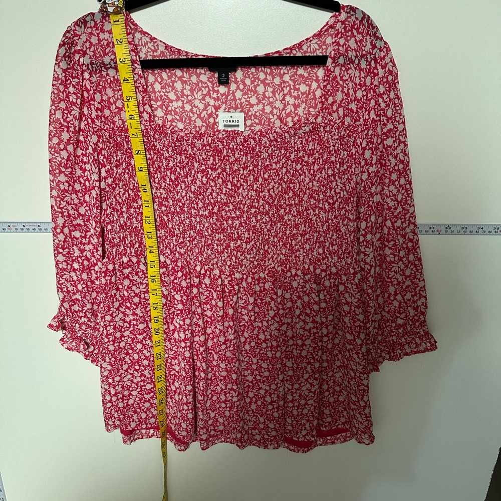 Torrid Red and White Smocked Ruffled Blouse
